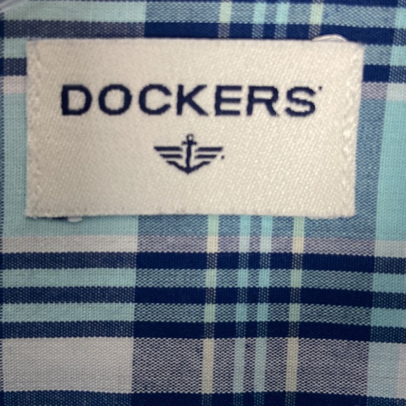 Dockers Men's Aqua Green & Navy Blue Plaid Button Down Long Sleeve Shirt. Sz: S - Picture 5 of 9